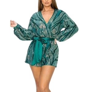Gorgeous Sequin Multi-Striped Green Romper